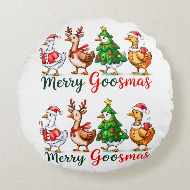 Almofada Redonda Merry Goosmas Christmas Funny Goose Tri-Blend Shir (Frente)