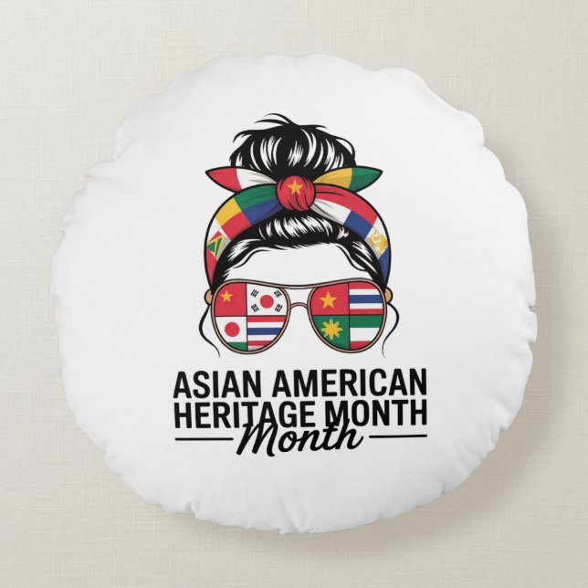 Almofada Redonda mês do patrimônio dos ilhéus asiáticos e pacifista (Frente)