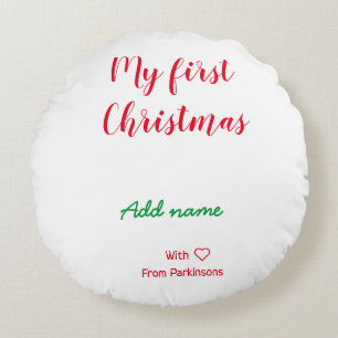 Almofada Redonda Meu primeiro Natal adiciona o nome da família com
