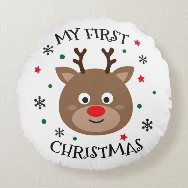 Almofada Redonda Meu Primeiro Natal Rudolph (Frente)