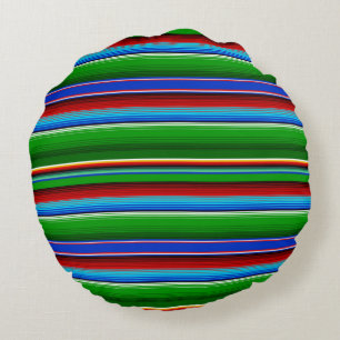 Almofada Redonda Mexicano azul vermelho verde Sarape