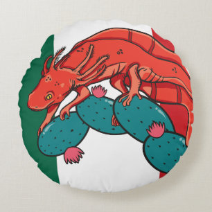 Almofada Redonda México Axolotl Bandeira Nacional Mexicana