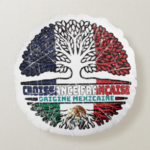 Almofada Redonda México, México, França, França, Árvore Bandeira