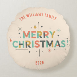 Almofada Redonda Mid-Century Merry Christmas – Retro Style