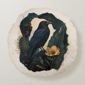 Almofada Redonda Midnight Botanical Raven