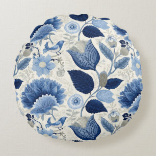 Almofada Redonda Midnight Delft Garden Vintage Blue