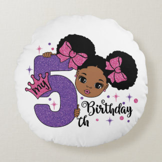 Almofada Redonda Minha 5 Birthday Black Girl Glitter Princess Desig