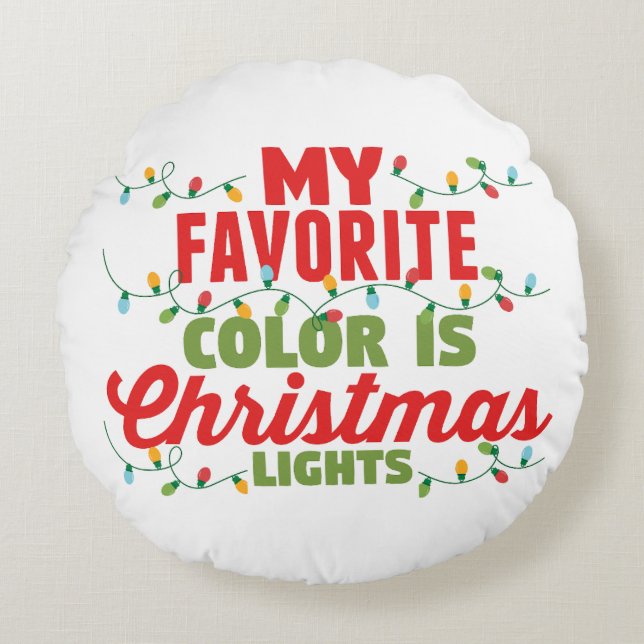 Almofada Redonda Minha Cor Favorita É Luzes De Natal (Frente)