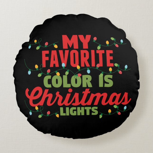 Almofada Redonda Minha Cor Favorita É Luzes De Natal (Frente)
