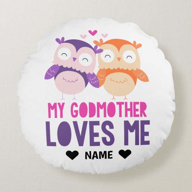 Almofada Redonda Minha Madrinha Me Ama - Coruja (Frente)