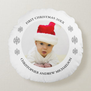Almofada Redonda Minha primeira foto personalizada de bebê de Natal