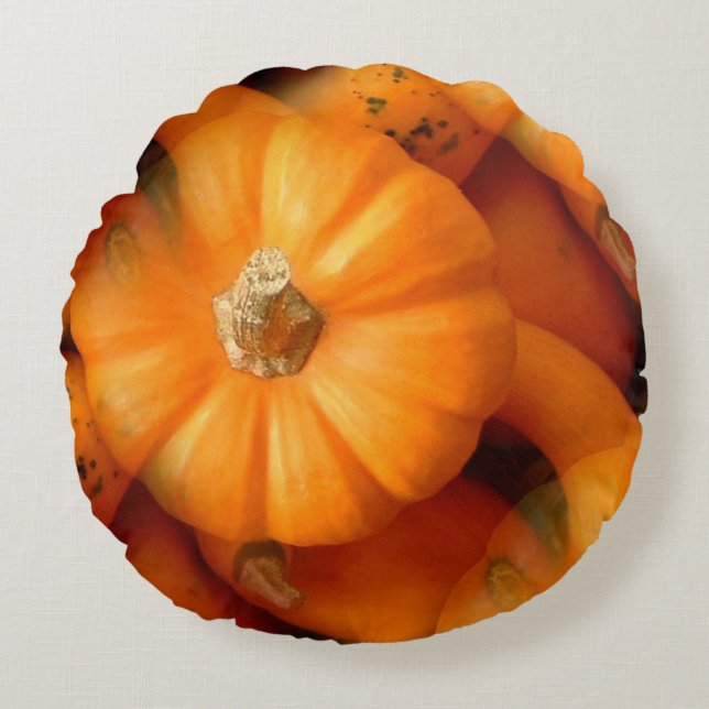 Almofada Redonda Mini Pumpkins Laranja E Gourds Caem Foto (Frente)