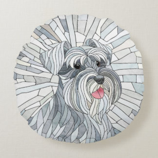 Almofada Redonda Miniatura Schnauzer - Arte do Mosaico