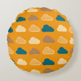 Almofada Redonda Minimal Clouds Pattern – Orange Sky Vibes