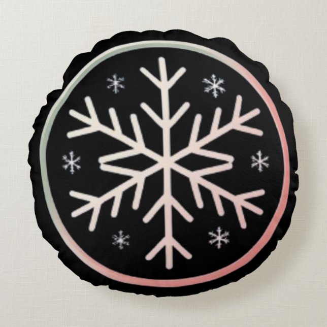 Almofada Redonda Minimal Snowflake Icon –  Winter Holiday design  (Frente)