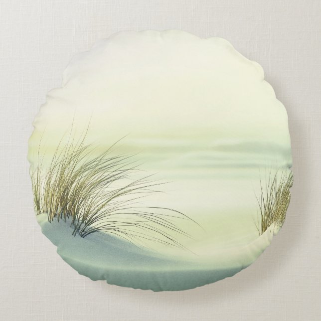 Almofada Redonda Minimalist Serene White Sand Dunes Beach (Frente)