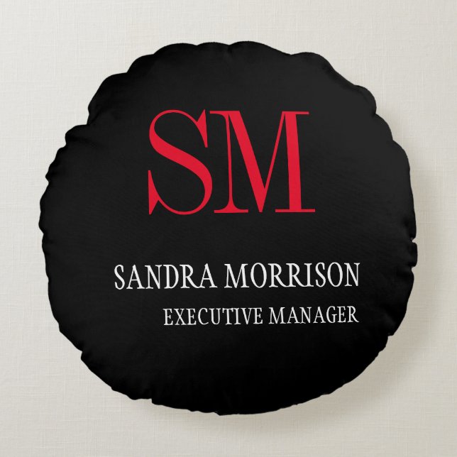 Almofada Redonda Mínimo Preto Vermelho Branco Monograma (Frente)