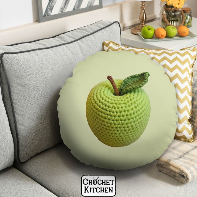 Almofada Redonda Mínimo Retroativo Mínimo de Maçã Verde de Crochet  (Criador carregado)