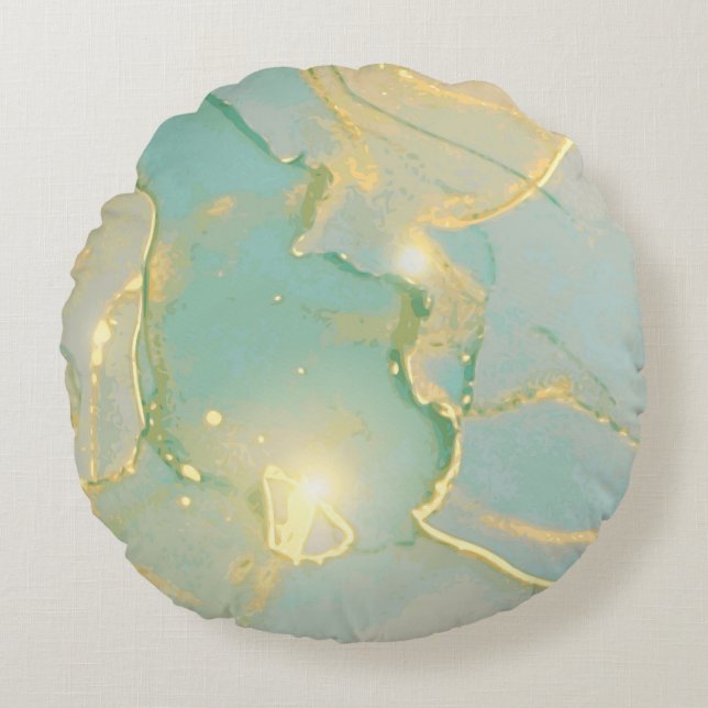 Almofada Redonda Mint Green Dourado Marble: Texturado (Frente)