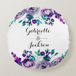 Almofada Redonda Mint & Purple Floral Weding Bearer