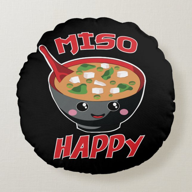 Almofada Redonda Miso Happy Funny Comida Kawaii (Frente)