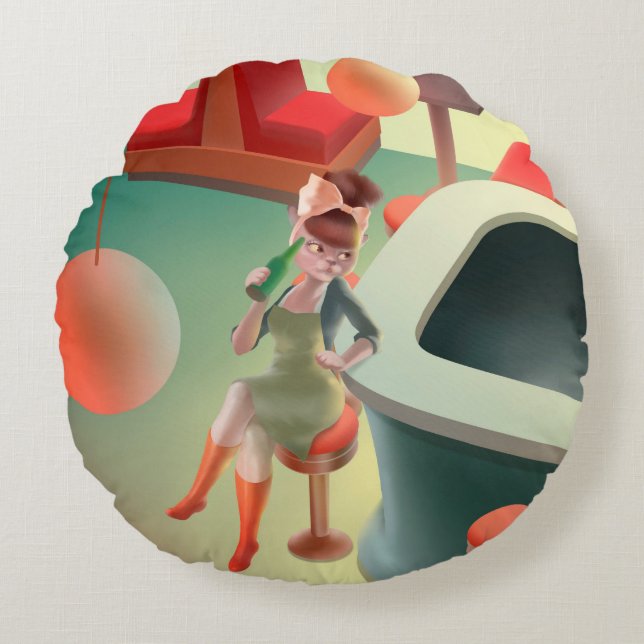 Almofada Redonda Miss Meow - Bar Noturno (Frente)