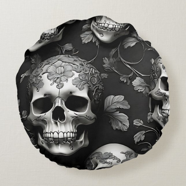 Almofada Redonda Misterioso crânio (Verso)