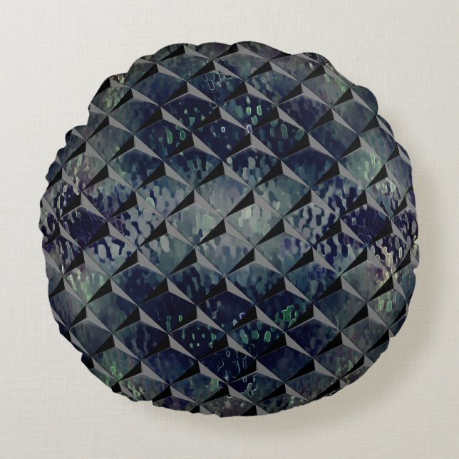 Almofada Redonda Misturar quadrados 3D com vidro martelado de fundo (Frente)