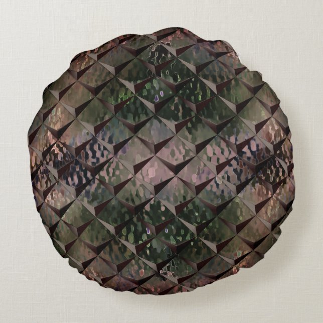Almofada Redonda Misturar quadrados 3D com vidro martelado de fundo (Verso)