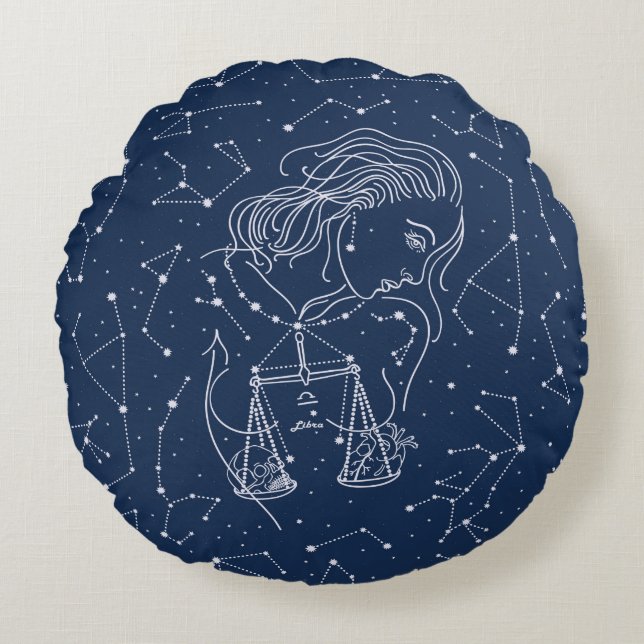 Almofada Redonda Moça Libra - Símbolo Zodiac (Frente)