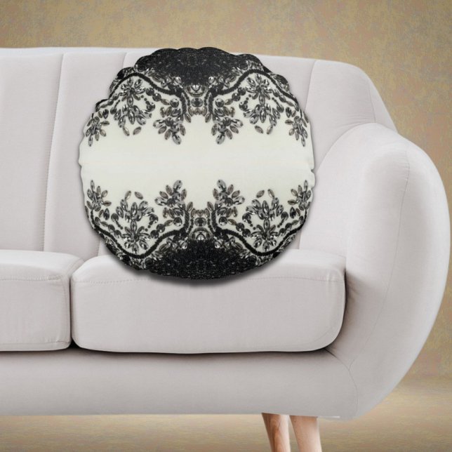 Almofada Redonda moda moda moda mocinha moda moda moda mocinha pret (trendy girly chic fashion vintage black and white round pillow)