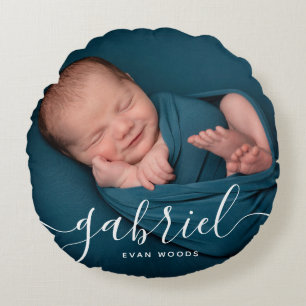 Almofada Redonda Modelo de nome de bebê com foto personalizada