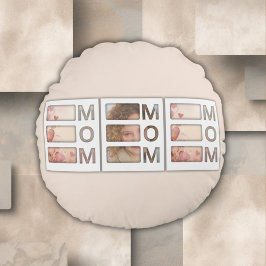 Almofada Redonda Modern 3 Photo Grid Mom Birthday Keepsake