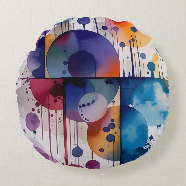 Almofada Redonda Modern Abstract Geometric Circles (Frente)