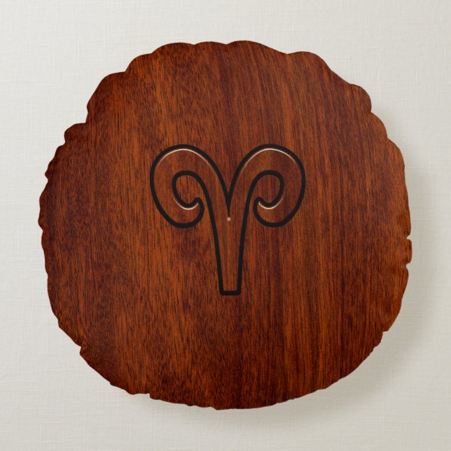 Almofada Redonda Modern Aries Símbolo Zodiac em Mahogany como impre (Frente)