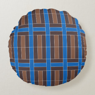 Almofada Redonda Modern Blue and Brown Geometric Plaid Pattern |