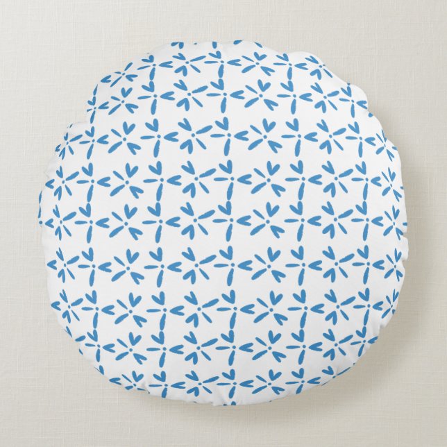 Almofada Redonda Modern Bright Blue Floral Pattern Round Pillow (Frente)