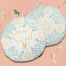 Almofada Redonda Modern Chic Boho Floral Sweet 16 Festa de aniversá