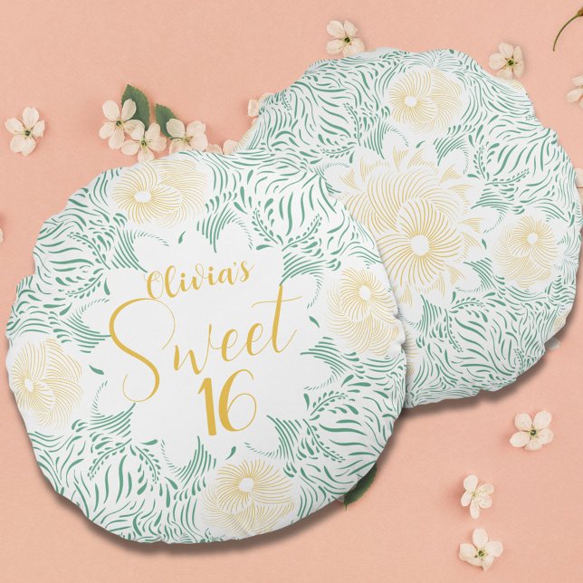Almofada Redonda Modern Chic Boho Floral Sweet 16 Festa de aniversá (Criador carregado)