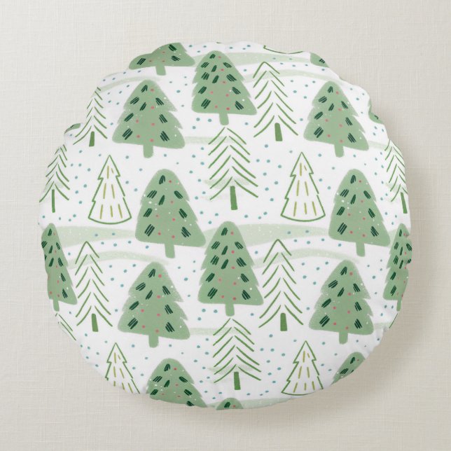 Almofada Redonda Modern Christmas Forest Olive green pattern (Frente)