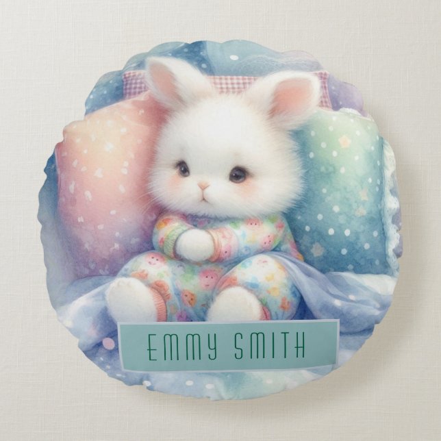 Almofada Redonda Modern Cute Pastel Bunny (Frente)