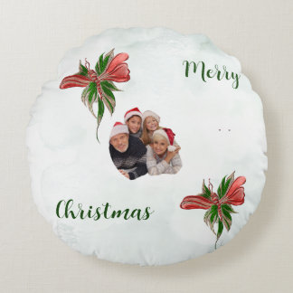Almofada Redonda Modern merry Christmas family photo pillow
