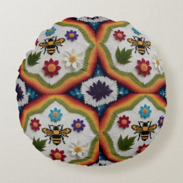 Almofada Redonda Modern Rainbow Fair Isle Knit Pattern Throw Pillow