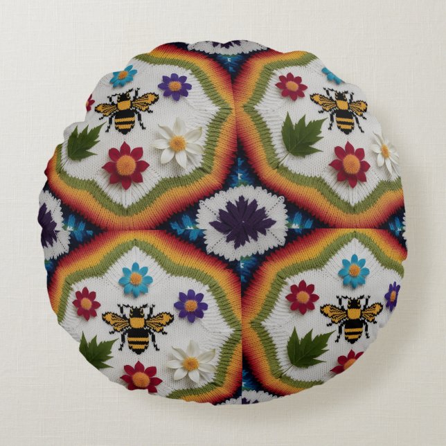 Almofada Redonda Modern Rainbow Fair Isle Knit Pattern Throw Pillow (Frente)