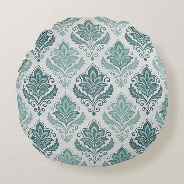 Almofada Redonda Modern Teal Nordic Damask (Frente)