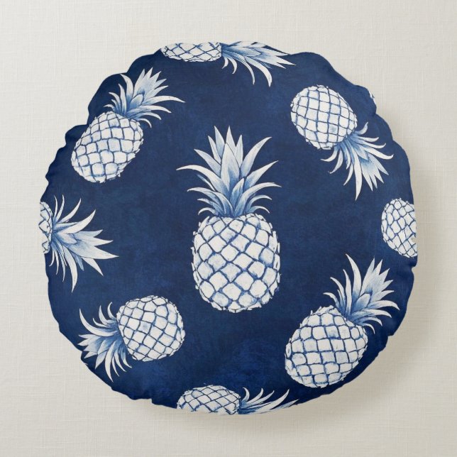 Almofada Redonda Modern Tropical Pineapple Watercolor (Frente)