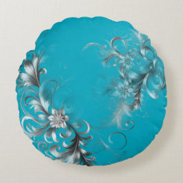 Almofada Redonda Modern Turquoise Blue with Ornate Silver
