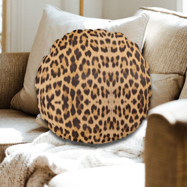 Almofada Redonda moderno elegante selvagem safári moda estampa de l (trendy stylish wild safari fashion leopard print round pillow)
