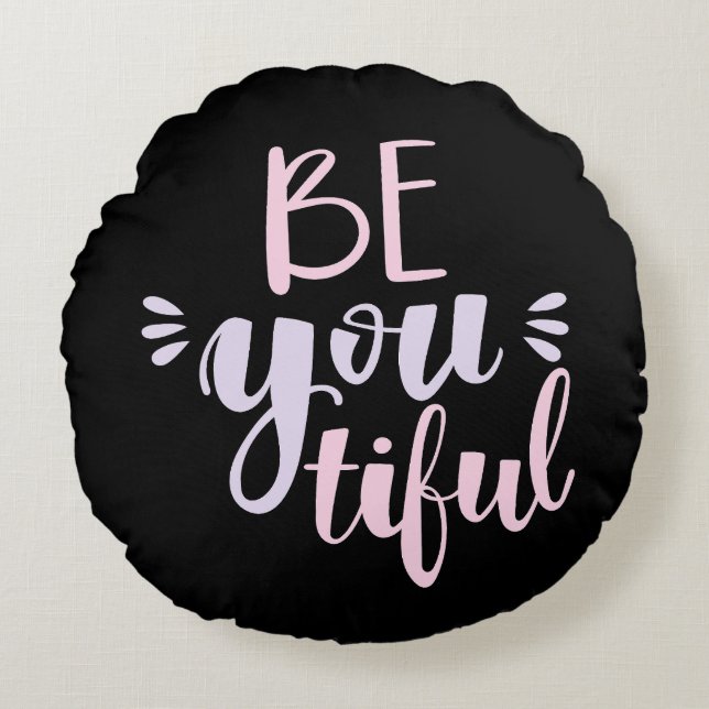 Almofada Redonda Moderno Pastel rosa e roxo Seja você linda (Frente)