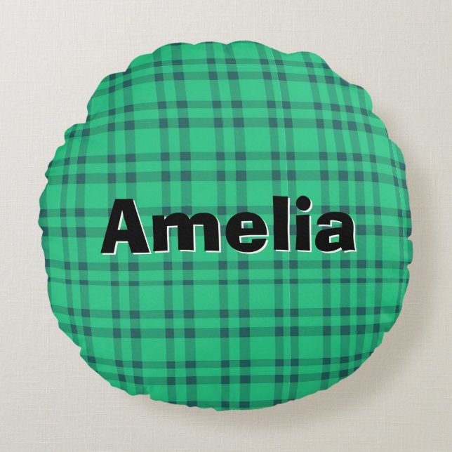 Almofada Redonda Modren elegant  Green check  (Frente)